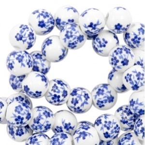 Perlen Keramik Weiß Blau