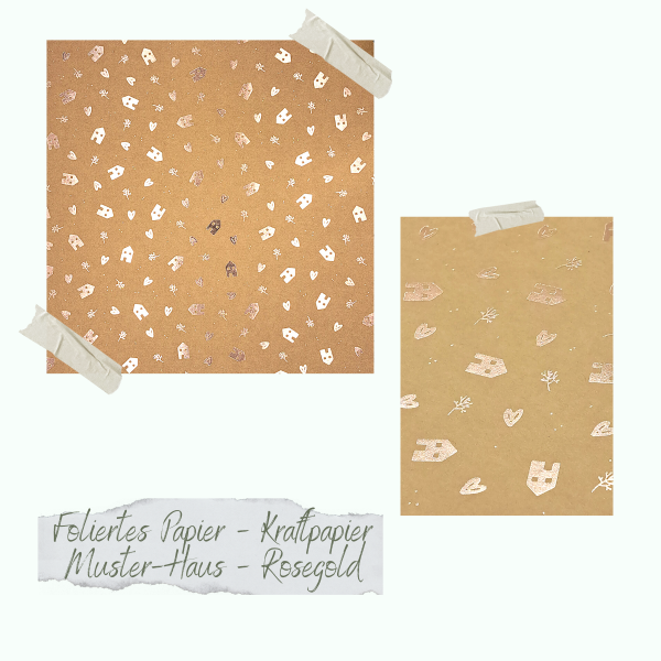 Foliertes Papier - Kraftpapier - Haus-Muster - Rosegold