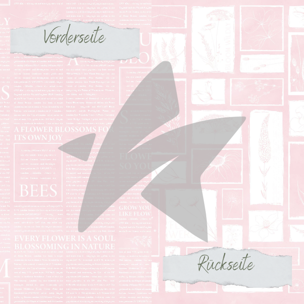Designpapier - Basic - Baby Rosa - Newspaper + Wildflowers - Doppelseitig bedruckt