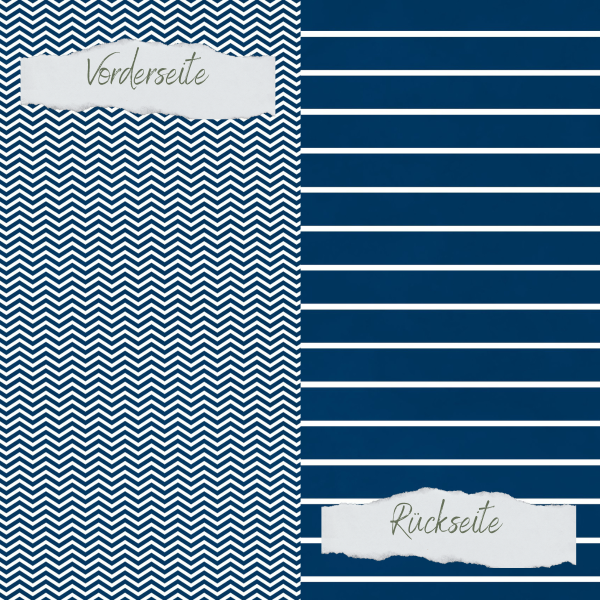 Designpapier - Basic - Marineblau - Breite Linien + Zickzack - Doppelseitig bedruckt