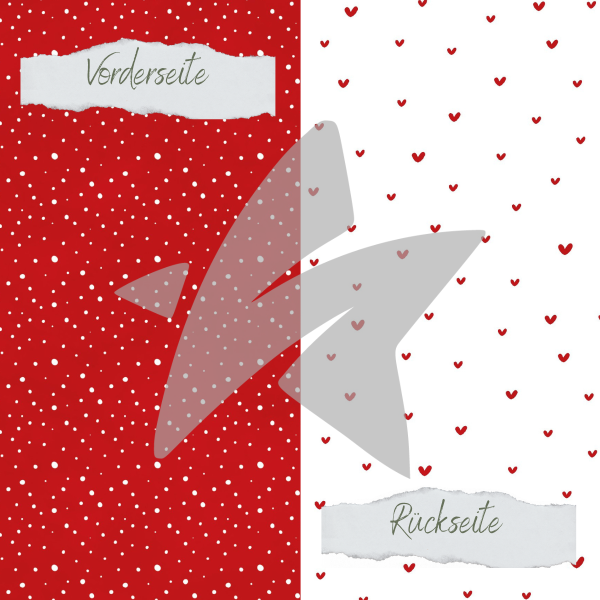Designpapier - Basic - Weihnachtsrot - Doodle Herzen + Sprenkel - Doppelseitig bedruckt