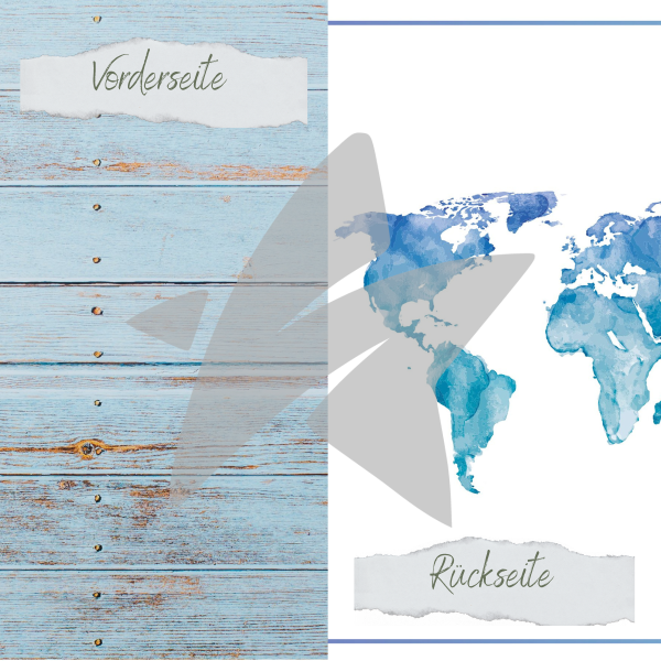 Designpapier - Maritimes Flair - Weltkarte - Beidseitig bedruckt