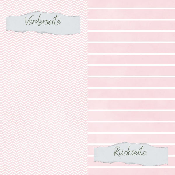 Designpapier - Basic - Baby Rosa - Breite Linien + Zickzack - Doppelseitig bedruckt