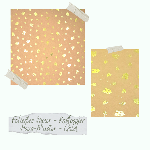 Foliertes Papier - Kraftpapier - Haus-Muster - Gold