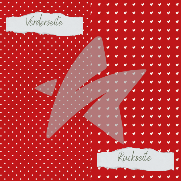 Designpapier - Basic - Weihnachtsrot - Püncktchen + Herzchen - Doppelseitig bedruckt