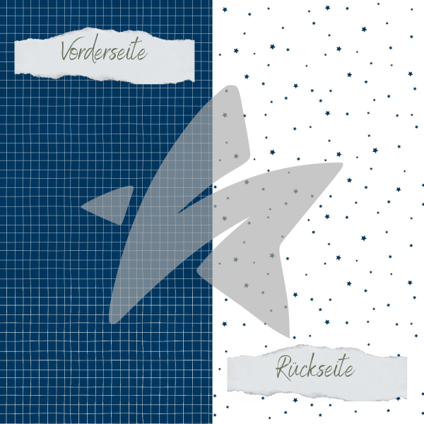Designpapier - Basic - Marineblau - Doodle Gitter + Sternchen - Doppelseitig bedruckt