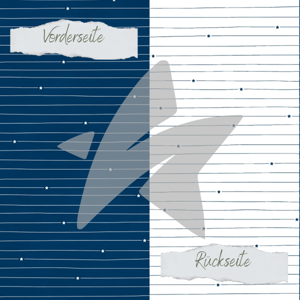 Designpapier - Basic - Marineblau - Doodle Linien mit Sternchen - Doppelseitig bedruckt
